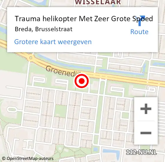 Locatie op kaart van de 112 melding: Trauma helikopter Met Zeer Grote Spoed Naar Breda, Brusselstraat op 26 oktober 2024 16:04