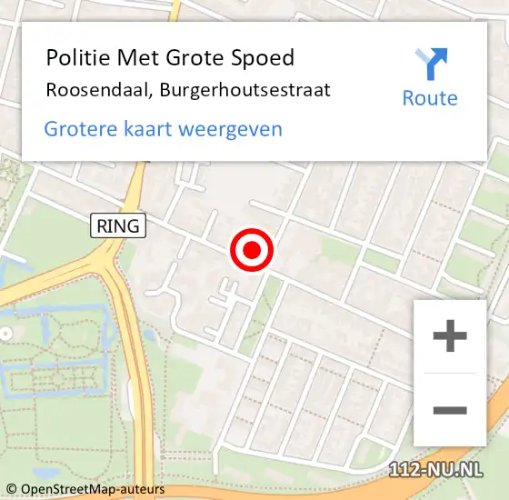 Locatie op kaart van de 112 melding: Politie Met Grote Spoed Naar Roosendaal, Burgerhoutsestraat op 26 oktober 2024 16:09