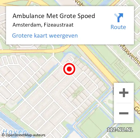 Locatie op kaart van de 112 melding: Ambulance Met Grote Spoed Naar Amsterdam, Fizeaustraat op 26 oktober 2024 16:14