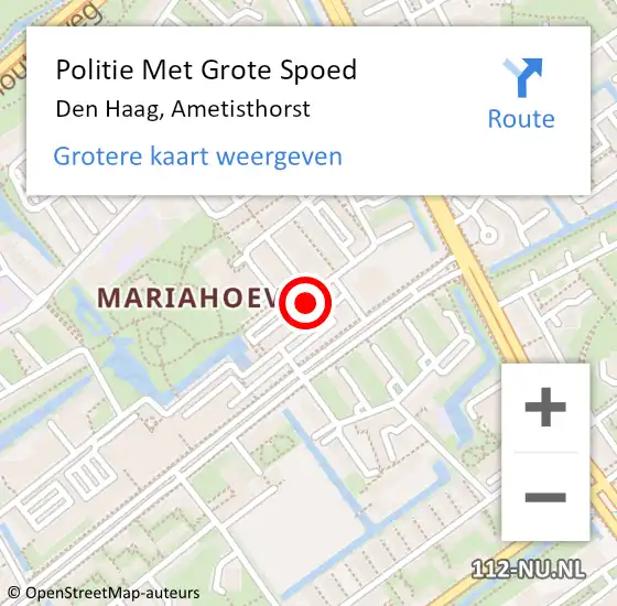 Locatie op kaart van de 112 melding: Politie Met Grote Spoed Naar Den Haag, Ametisthorst op 26 oktober 2024 16:27