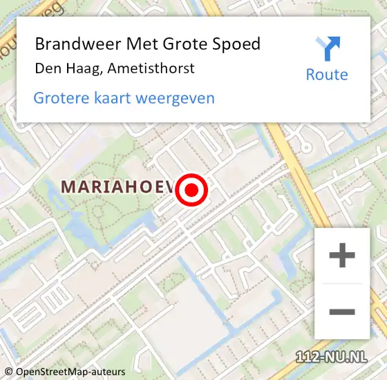 Locatie op kaart van de 112 melding: Brandweer Met Grote Spoed Naar Den Haag, Ametisthorst op 26 oktober 2024 16:29