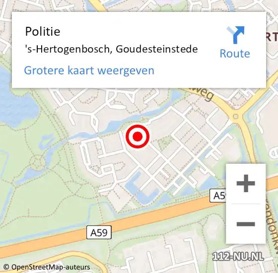 Locatie op kaart van de 112 melding: Politie 's-Hertogenbosch, Goudesteinstede op 26 oktober 2024 16:46