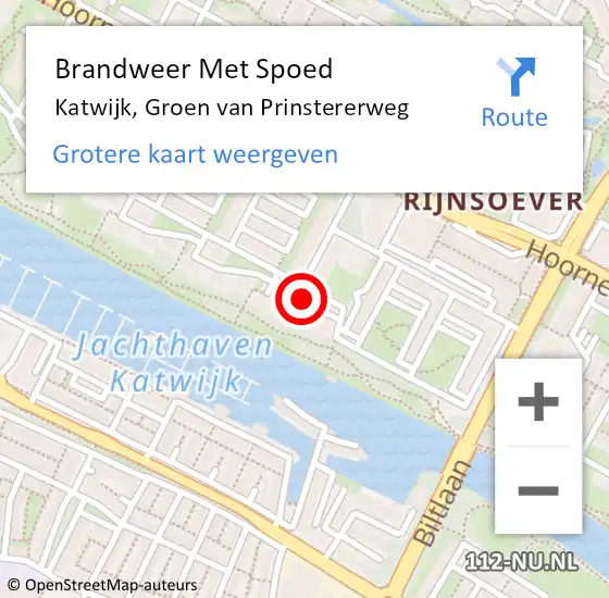 Locatie op kaart van de 112 melding: Brandweer Met Spoed Naar Katwijk, Groen van Prinstererweg op 26 oktober 2024 16:53