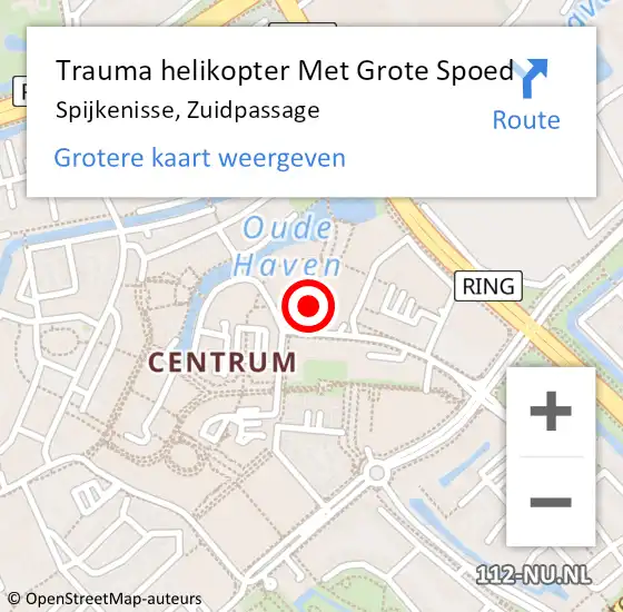 Locatie op kaart van de 112 melding: Trauma helikopter Met Grote Spoed Naar Spijkenisse, Zuidpassage op 26 oktober 2024 16:53