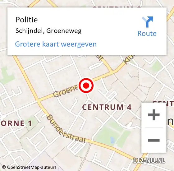 Locatie op kaart van de 112 melding: Politie Schijndel, Groeneweg op 26 oktober 2024 17:12