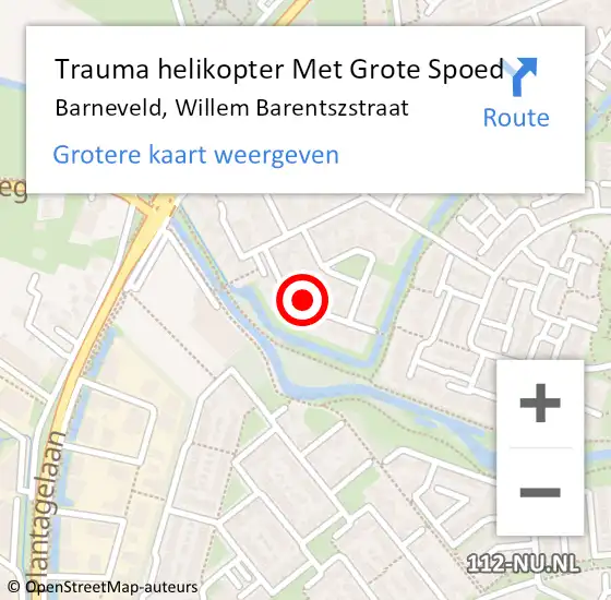 Locatie op kaart van de 112 melding: Trauma helikopter Met Grote Spoed Naar Barneveld, Willem Barentszstraat op 26 oktober 2024 17:19