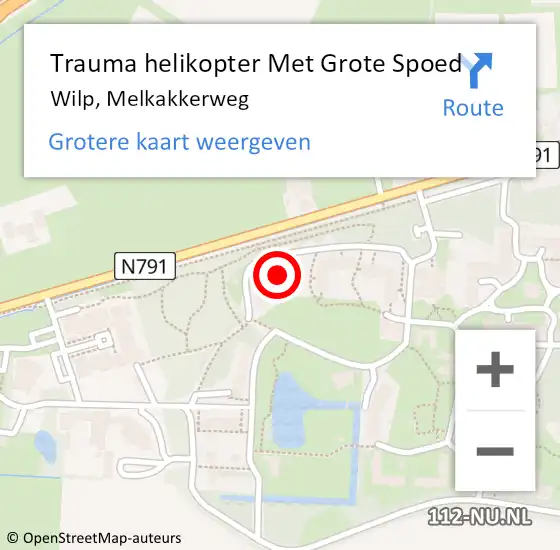 Locatie op kaart van de 112 melding: Trauma helikopter Met Grote Spoed Naar Wilp, Melkakkerweg op 26 oktober 2024 17:20