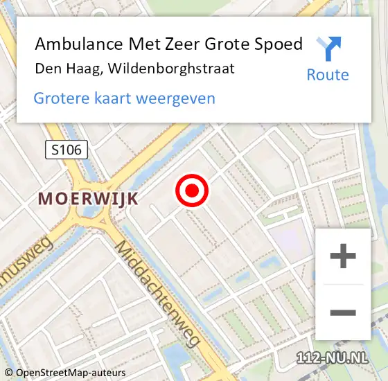 Locatie op kaart van de 112 melding: Ambulance Met Zeer Grote Spoed Naar Den Haag, Wildenborghstraat op 26 oktober 2024 17:22