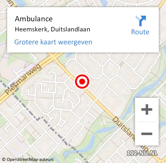 Locatie op kaart van de 112 melding: Ambulance Heemskerk, Duitslandlaan op 26 oktober 2024 17:31