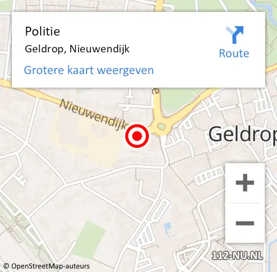 Locatie op kaart van de 112 melding: Politie Geldrop, Nieuwendijk op 26 oktober 2024 17:41