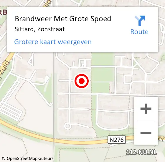 Locatie op kaart van de 112 melding: Brandweer Met Grote Spoed Naar Sittard, Zonstraat op 26 oktober 2024 17:50