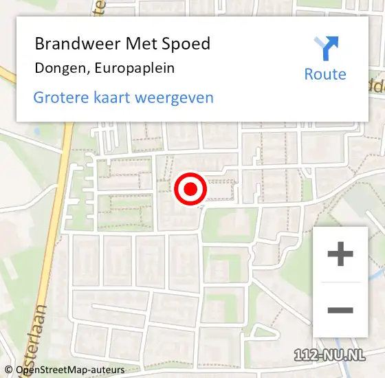 Locatie op kaart van de 112 melding: Brandweer Met Spoed Naar Dongen, Europaplein op 26 oktober 2024 17:52