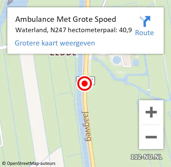 Locatie op kaart van de 112 melding: Ambulance Met Grote Spoed Naar Waterland, N247 hectometerpaal: 40,9 op 26 oktober 2024 17:53