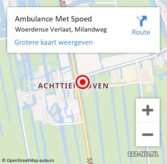 Locatie op kaart van de 112 melding: Ambulance Met Spoed Naar Woerdense Verlaat, Milandweg op 26 oktober 2024 17:55