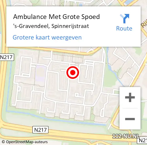 Locatie op kaart van de 112 melding: Ambulance Met Grote Spoed Naar 's-Gravendeel, Spinnerijstraat op 26 oktober 2024 18:00