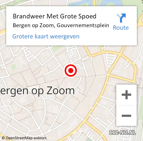 Locatie op kaart van de 112 melding: Brandweer Met Grote Spoed Naar Bergen op Zoom, Gouvernementsplein op 26 oktober 2024 18:01