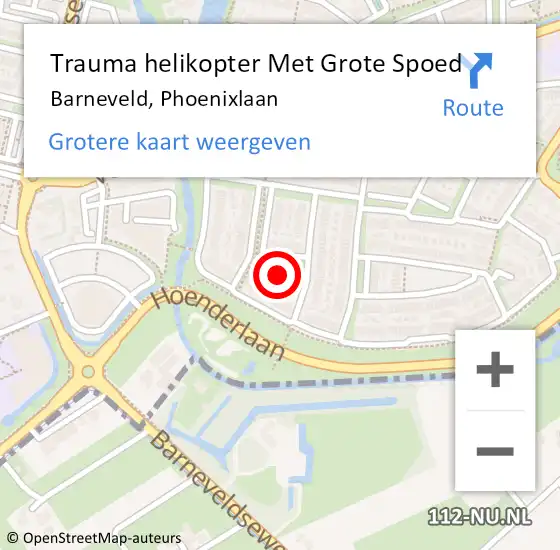 Locatie op kaart van de 112 melding: Trauma helikopter Met Grote Spoed Naar Barneveld, Phoenixlaan op 26 oktober 2024 18:10