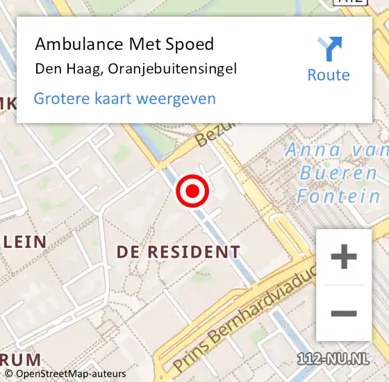 Locatie op kaart van de 112 melding: Ambulance Met Spoed Naar Den Haag, Oranjebuitensingel op 26 oktober 2024 18:43