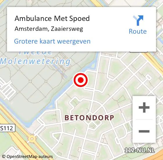 Locatie op kaart van de 112 melding: Ambulance Met Spoed Naar Amsterdam, Zaaiersweg op 26 oktober 2024 18:59