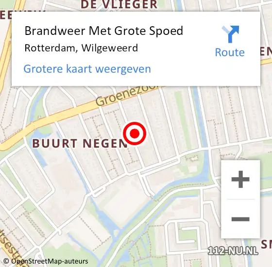 Locatie op kaart van de 112 melding: Brandweer Met Grote Spoed Naar Rotterdam, Wilgeweerd op 26 oktober 2024 19:48