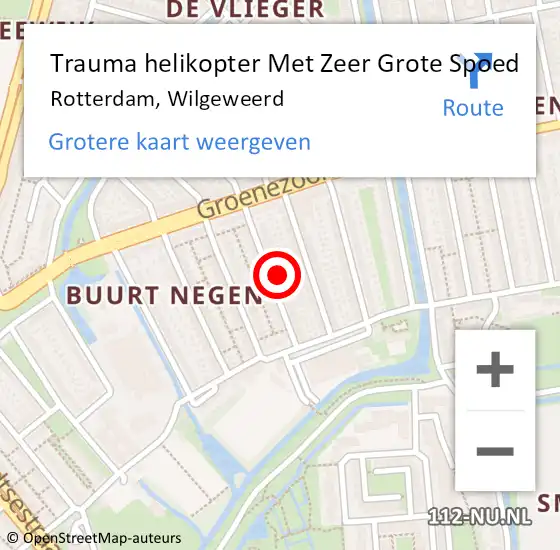 Locatie op kaart van de 112 melding: Trauma helikopter Met Zeer Grote Spoed Naar Rotterdam, Wilgeweerd op 26 oktober 2024 19:48