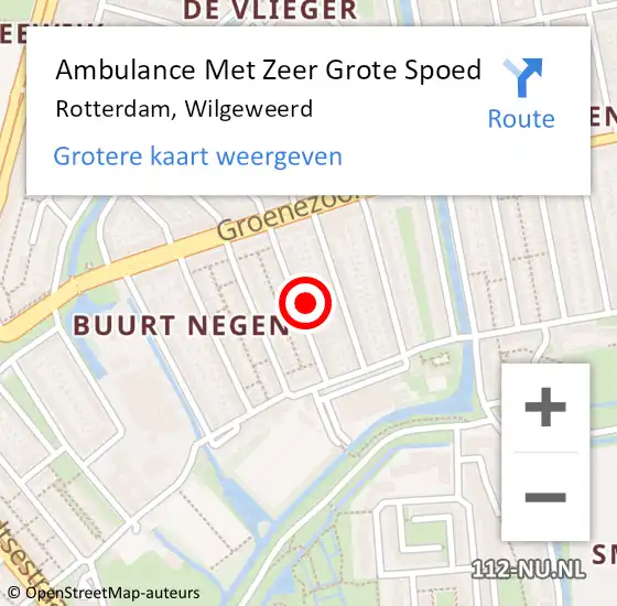 Locatie op kaart van de 112 melding: Ambulance Met Zeer Grote Spoed Naar Rotterdam, Wilgeweerd op 26 oktober 2024 19:51