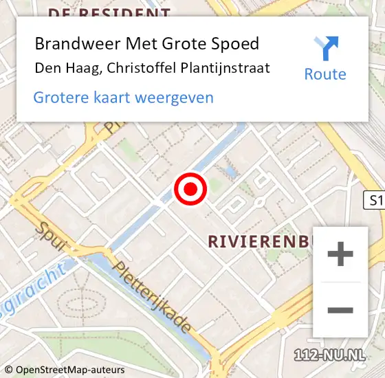 Locatie op kaart van de 112 melding: Brandweer Met Grote Spoed Naar Den Haag, Christoffel Plantijnstraat op 26 oktober 2024 19:52