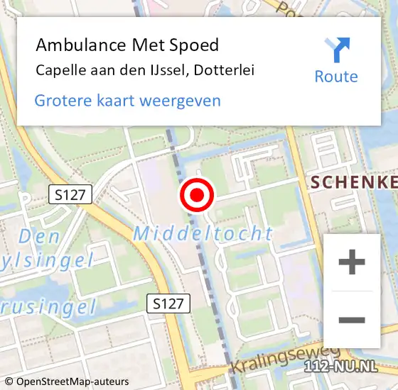 Locatie op kaart van de 112 melding: Ambulance Met Spoed Naar Capelle aan den IJssel, Dotterlei op 26 oktober 2024 20:05