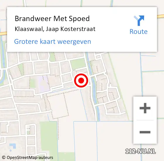 Locatie op kaart van de 112 melding: Brandweer Met Spoed Naar Klaaswaal, Jaap Kosterstraat op 26 oktober 2024 20:32