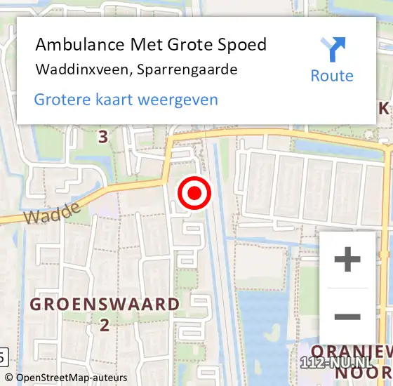 Locatie op kaart van de 112 melding: Ambulance Met Grote Spoed Naar Waddinxveen, Sparrengaarde op 26 oktober 2024 20:39