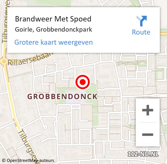 Locatie op kaart van de 112 melding: Brandweer Met Spoed Naar Goirle, Grobbendonckpark op 26 oktober 2024 20:58