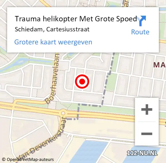 Locatie op kaart van de 112 melding: Trauma helikopter Met Grote Spoed Naar Schiedam, Cartesiusstraat op 26 oktober 2024 21:10