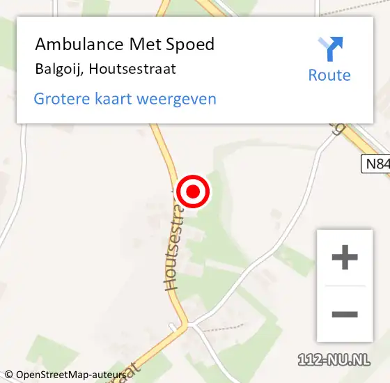 Locatie op kaart van de 112 melding: Ambulance Met Spoed Naar Balgoij, Houtsestraat op 24 oktober 2014 19:56