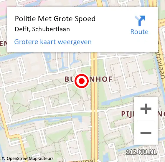 Locatie op kaart van de 112 melding: Politie Met Grote Spoed Naar Delft, Schubertlaan op 26 oktober 2024 21:27