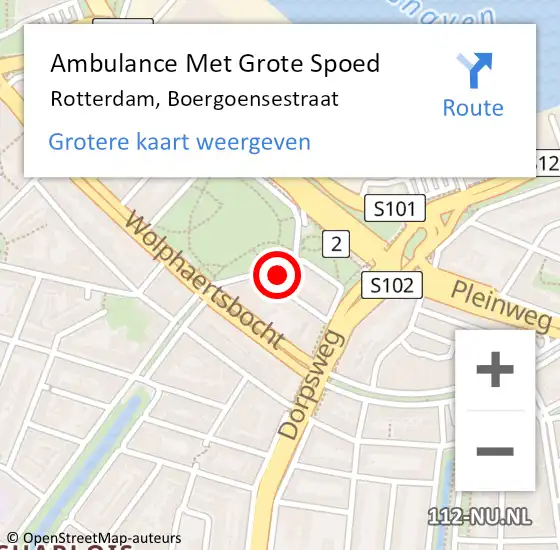 Locatie op kaart van de 112 melding: Ambulance Met Grote Spoed Naar Rotterdam, Boergoensestraat op 26 oktober 2024 21:32