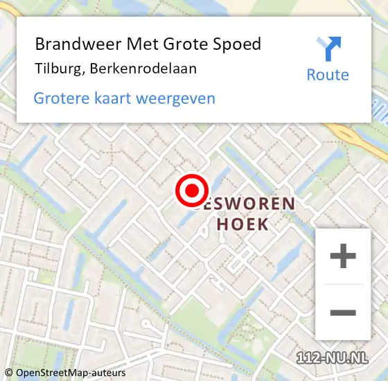 Locatie op kaart van de 112 melding: Brandweer Met Grote Spoed Naar Tilburg, Berkenrodelaan op 26 oktober 2024 21:53