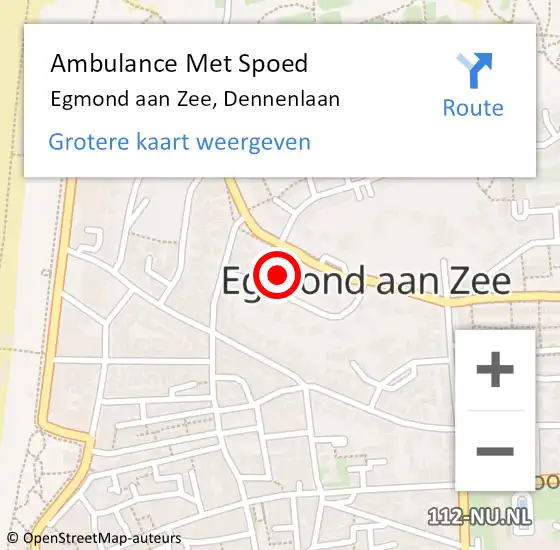 Locatie op kaart van de 112 melding: Ambulance Met Spoed Naar Egmond aan Zee, Dennenlaan op 26 oktober 2024 21:55