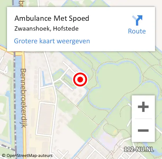 Locatie op kaart van de 112 melding: Ambulance Met Spoed Naar Zwaanshoek, Hofstede op 26 oktober 2024 22:05