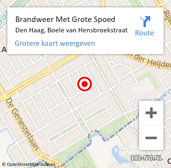 Locatie op kaart van de 112 melding: Brandweer Met Grote Spoed Naar Den Haag, Boele van Hensbroekstraat op 26 oktober 2024 22:21