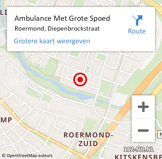 Locatie op kaart van de 112 melding: Ambulance Met Grote Spoed Naar Roermond, Diepenbrockstraat op 26 oktober 2024 22:47