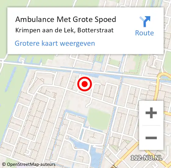 Locatie op kaart van de 112 melding: Ambulance Met Grote Spoed Naar Krimpen aan de Lek, Botterstraat op 26 oktober 2024 22:48