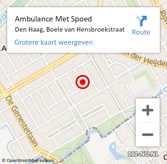 Locatie op kaart van de 112 melding: Ambulance Met Spoed Naar Den Haag, Boele van Hensbroekstraat op 26 oktober 2024 22:52