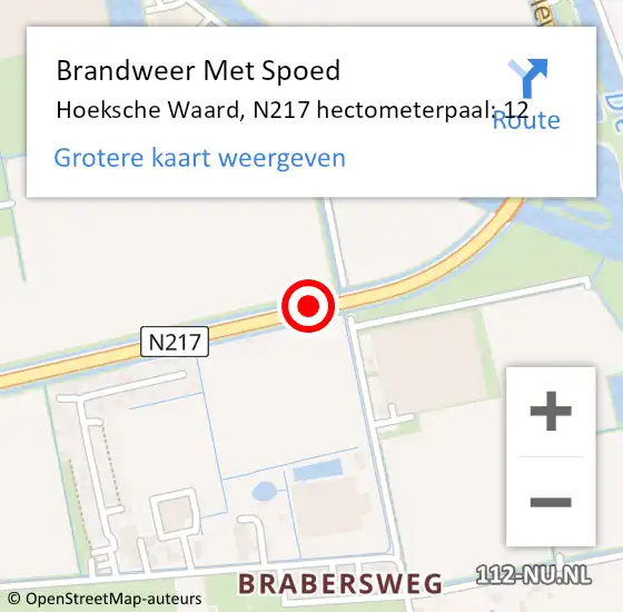 Locatie op kaart van de 112 melding: Brandweer Met Spoed Naar Hoeksche Waard, N217 hectometerpaal: 12 op 26 oktober 2024 22:57