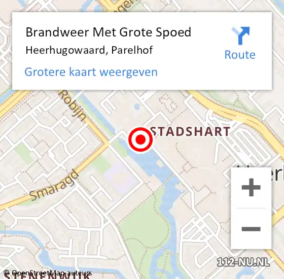 Locatie op kaart van de 112 melding: Brandweer Met Grote Spoed Naar Heerhugowaard, Parelhof op 26 oktober 2024 23:19