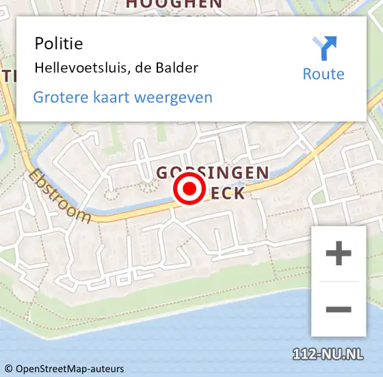 Locatie op kaart van de 112 melding: Politie Hellevoetsluis, de Balder op 26 oktober 2024 23:27