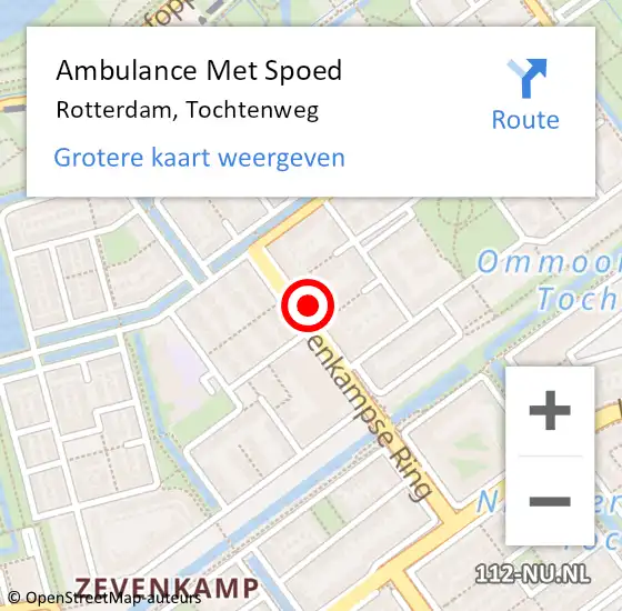 Locatie op kaart van de 112 melding: Ambulance Met Spoed Naar Rotterdam, Tochtenweg op 26 oktober 2024 23:34