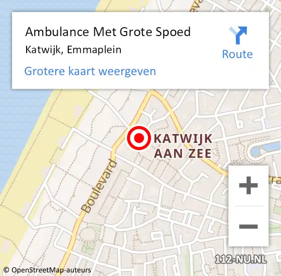 Locatie op kaart van de 112 melding: Ambulance Met Grote Spoed Naar Katwijk, Emmaplein op 26 oktober 2024 23:40