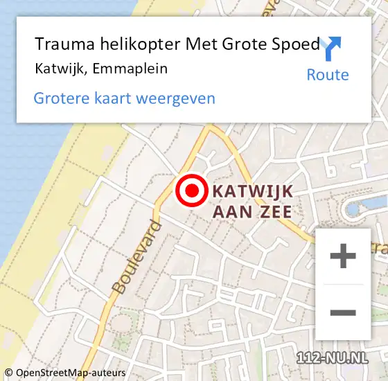 Locatie op kaart van de 112 melding: Trauma helikopter Met Grote Spoed Naar Katwijk, Emmaplein op 26 oktober 2024 23:41