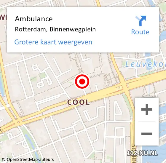 Locatie op kaart van de 112 melding: Ambulance Rotterdam, Binnenwegplein op 27 oktober 2024 00:02