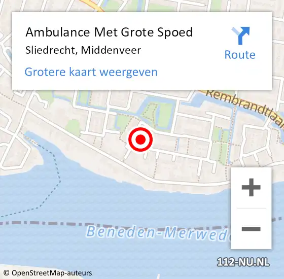 Locatie op kaart van de 112 melding: Ambulance Met Grote Spoed Naar Sliedrecht, Middenveer op 27 oktober 2024 00:07